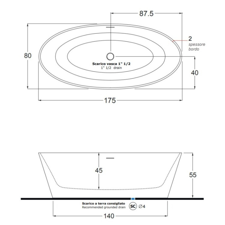 Treesse Alma V015BO ванна 175x80 см Matt White