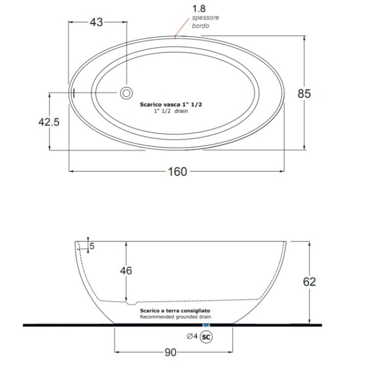 Treesse V026BO ванна BALI 160x85 Matt White