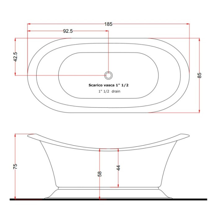 Treesse V1881-BRONZE ванна 185x85 отдельно стоящая