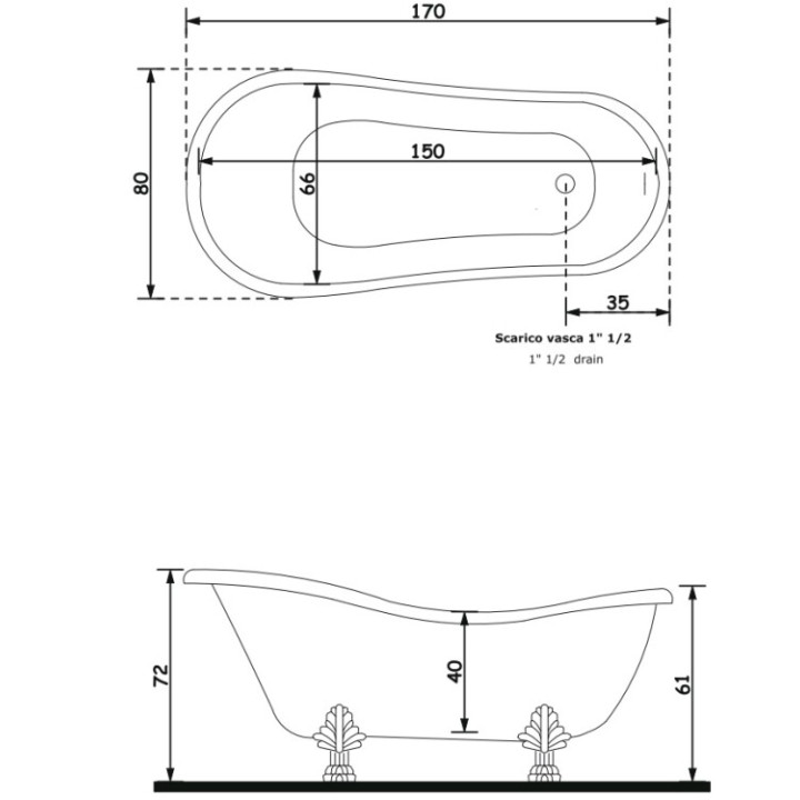 Treesse V507100BCR белая ванна Epoca 170x80