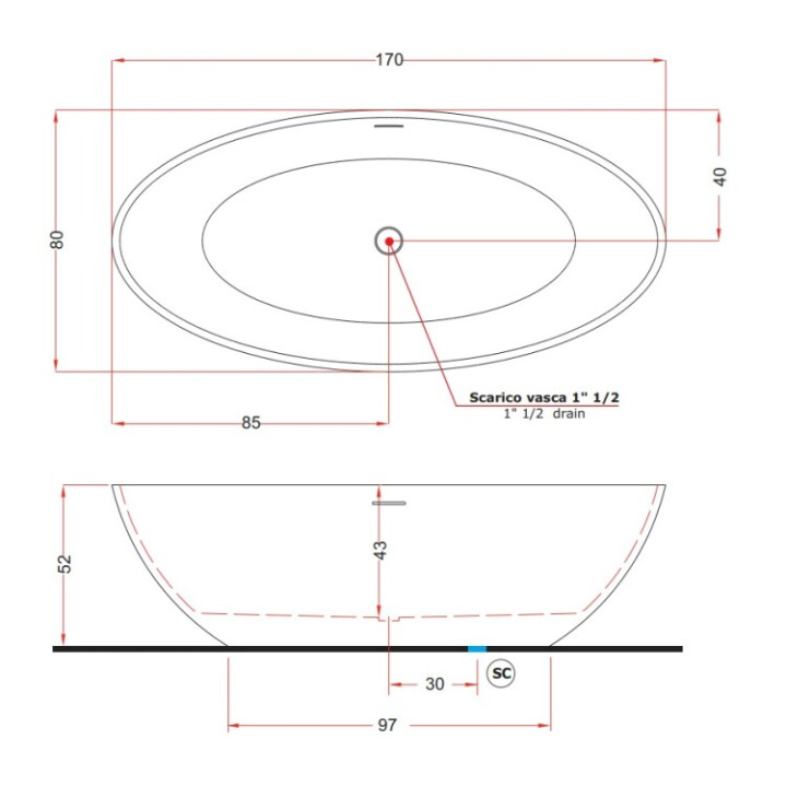 Treesse V307BO ванна 170x80 искусственный камень