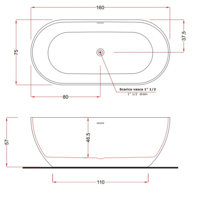 Treesse Clivia V446BO ванна 160x75 Bianco Opaco