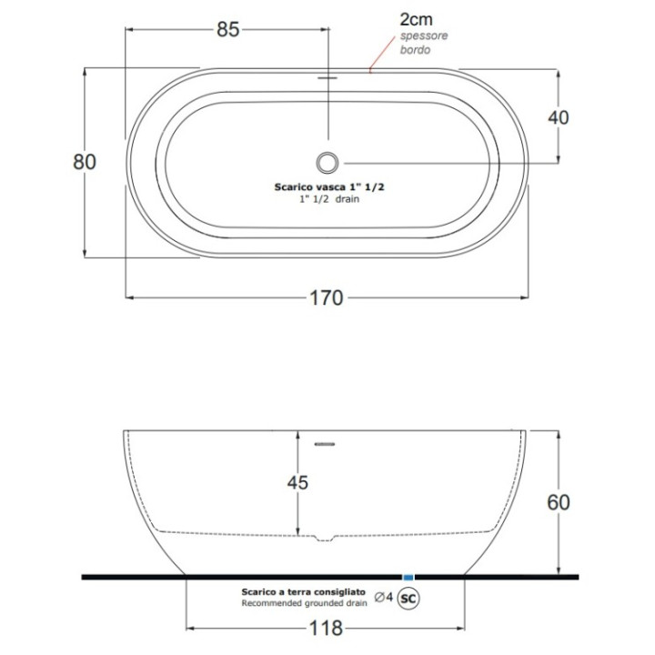 Treesse Clivia V447BO ванна 170x80, искусственный камень