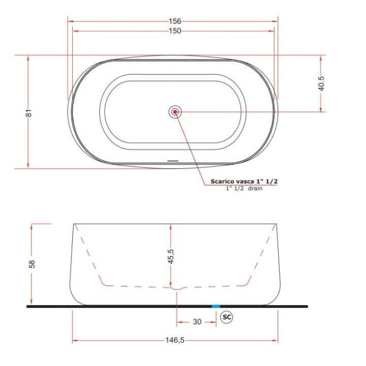 Treesse Calida V035BL ванна 155x80 см белый