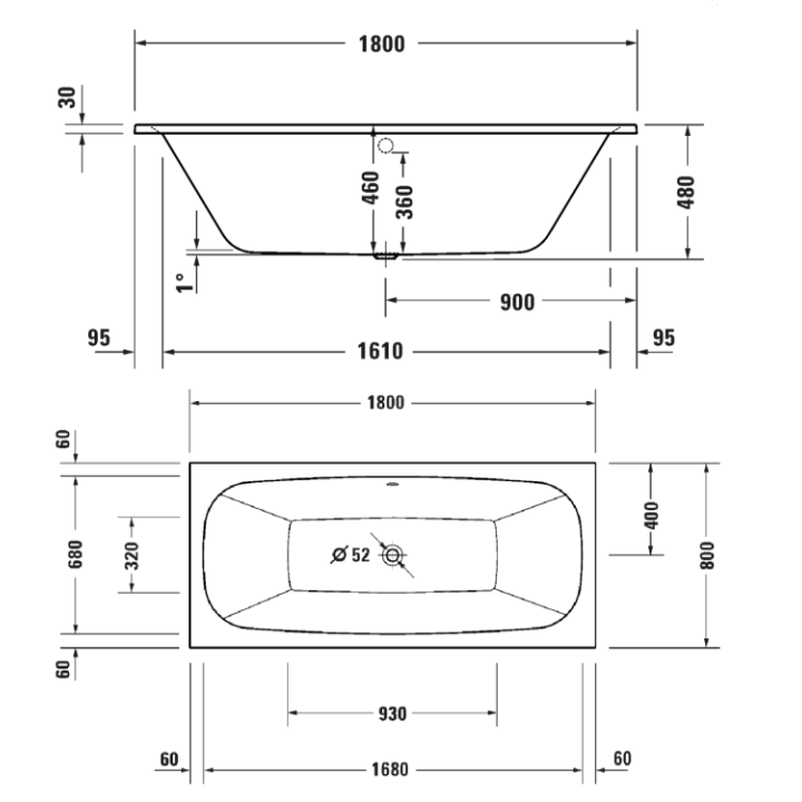 Duravit 700550000000000 ванна Aurena 180x80 см