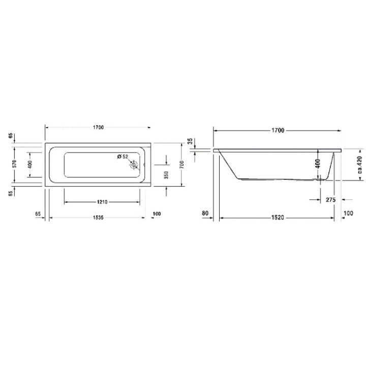 Duravit 700098000000000 ванна D-Code 170x70