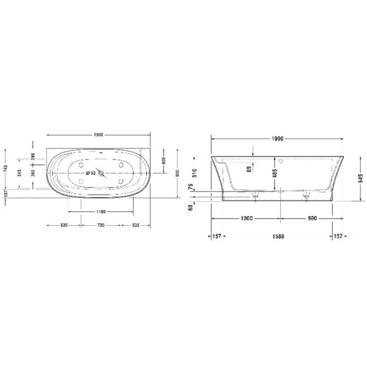 Duravit 700364000000000 Ванна 190x90, DuraSolid A