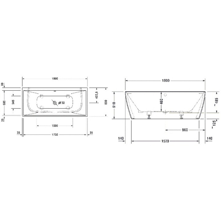 Duravit 700429000000000 ванна DuraSquare 180x80 см
