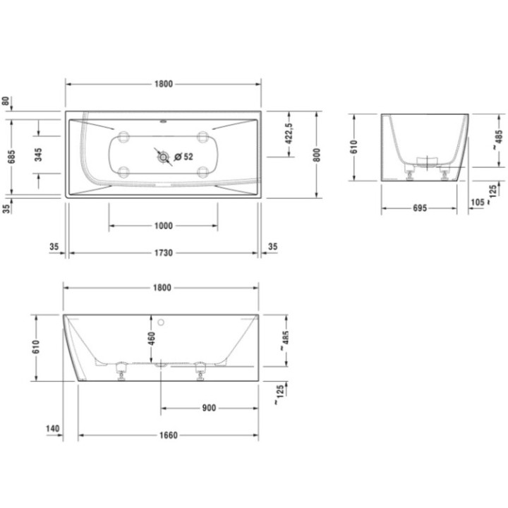 Duravit 700428000000000 ванна DuraSquare 180x80 см