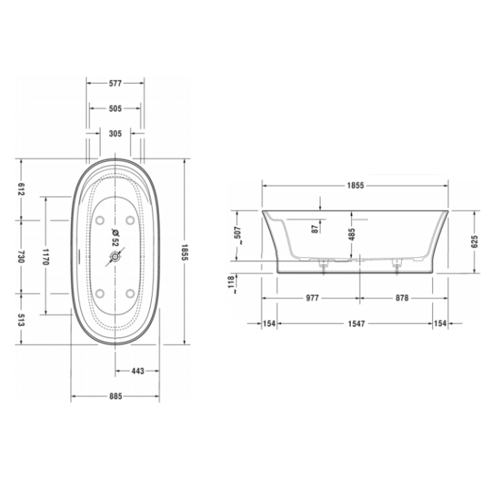 Duravit 700330000000000 ванна Cape Cod 185.5x88.5