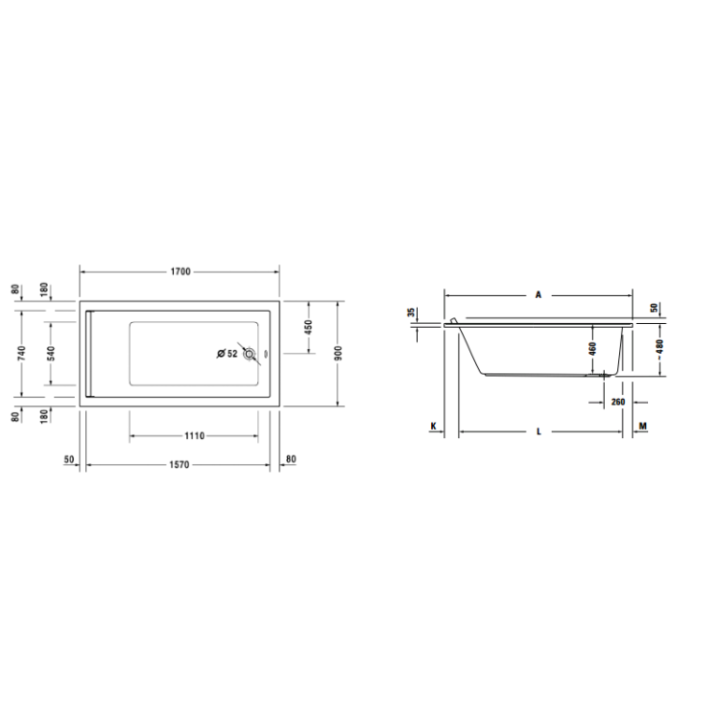 Duravit 700337000000000 ванна Starck 170x90, акрил