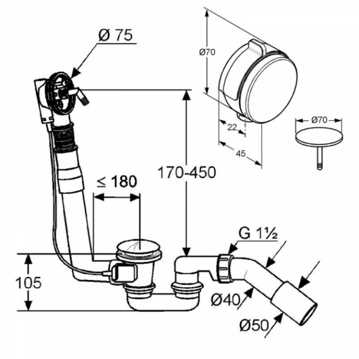 Kludi 2120005N-00 слив-перелив для ванны