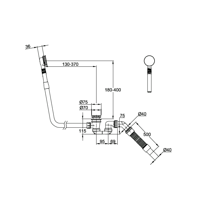 Bette B642-035 слив-перелив для ванны Ebony matt