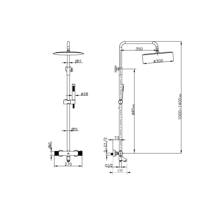 Душевая система 468-T-MG Boheme Uno Matt Gold