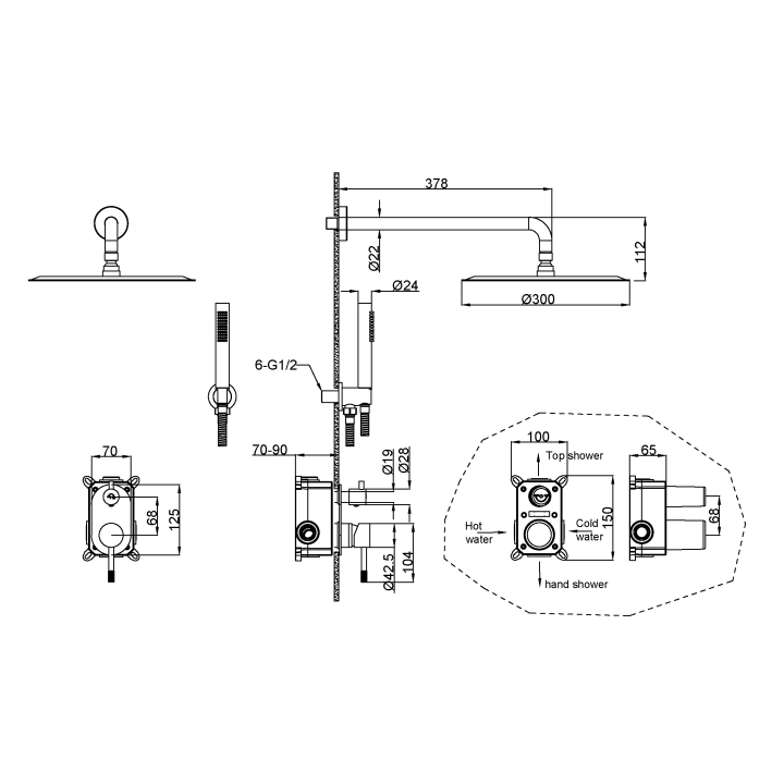 Boheme Uno 464-BRB душевая система, скрытый монтаж