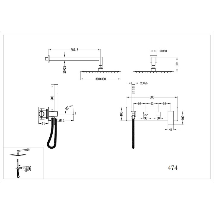 Boheme 474-MG душевая система Qubic Matt Gold