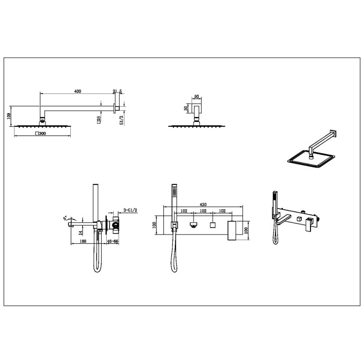 Boheme 474-G душевая система Qubic Gold