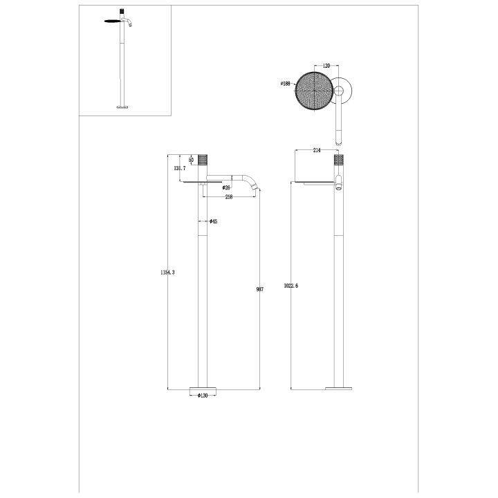 Boheme 120-NB.2 смеситель напольный Nickel Brush