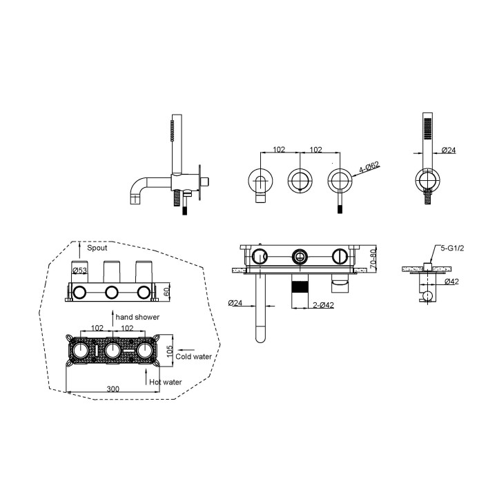 Boheme 464-3-CB смеситель скрытый Copper ванна