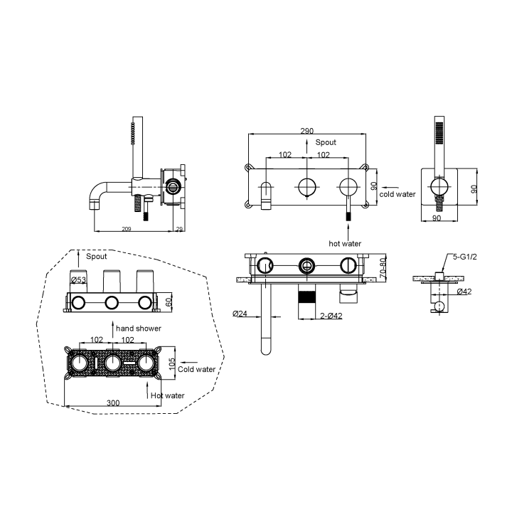 Boheme 464-3-NB смеситель скрытый монтаж ванна