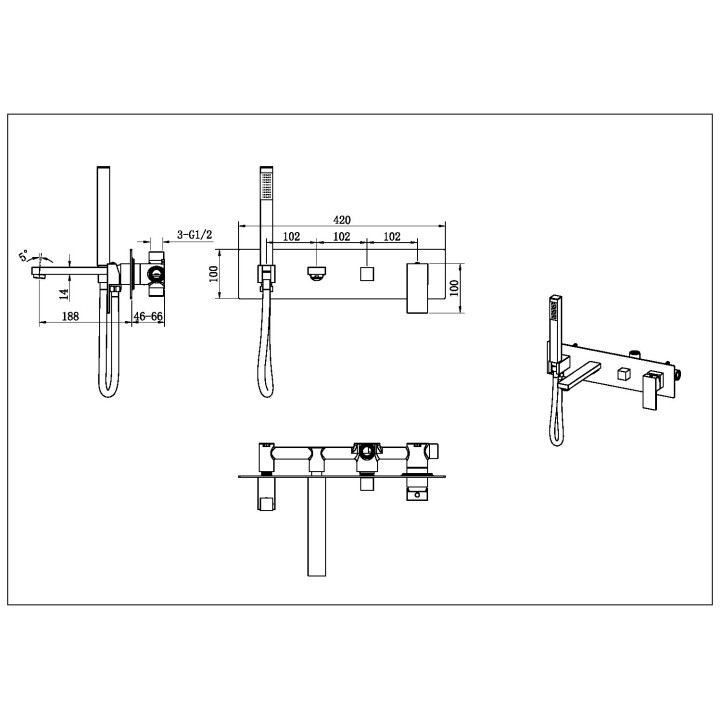 Boheme 474-2-SGM смеситель скрытый Qubic ванна