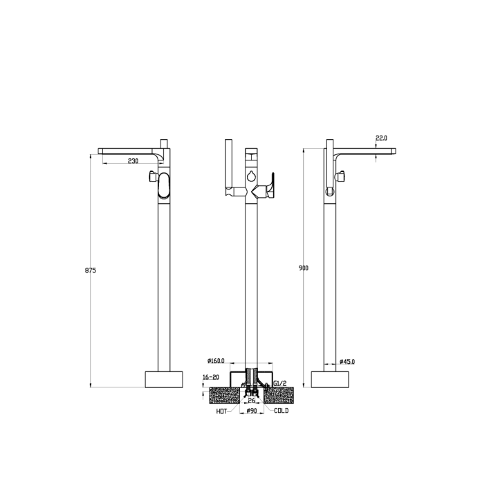Boheme 459-CR смеситель напольный для ванны