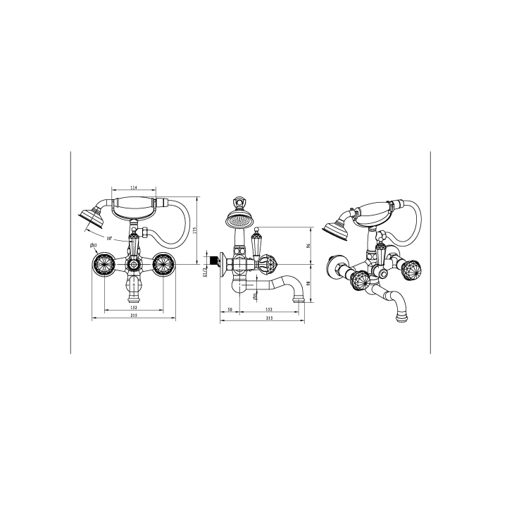 Boheme 353 смеситель настенный для ванны Chrome