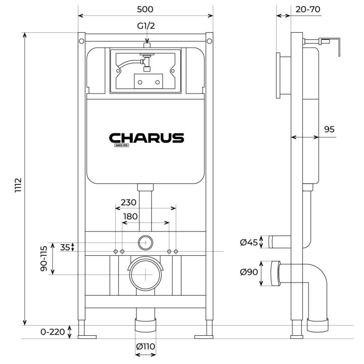 Инсталляция для подвесного унитаза Charus Torre Bianca