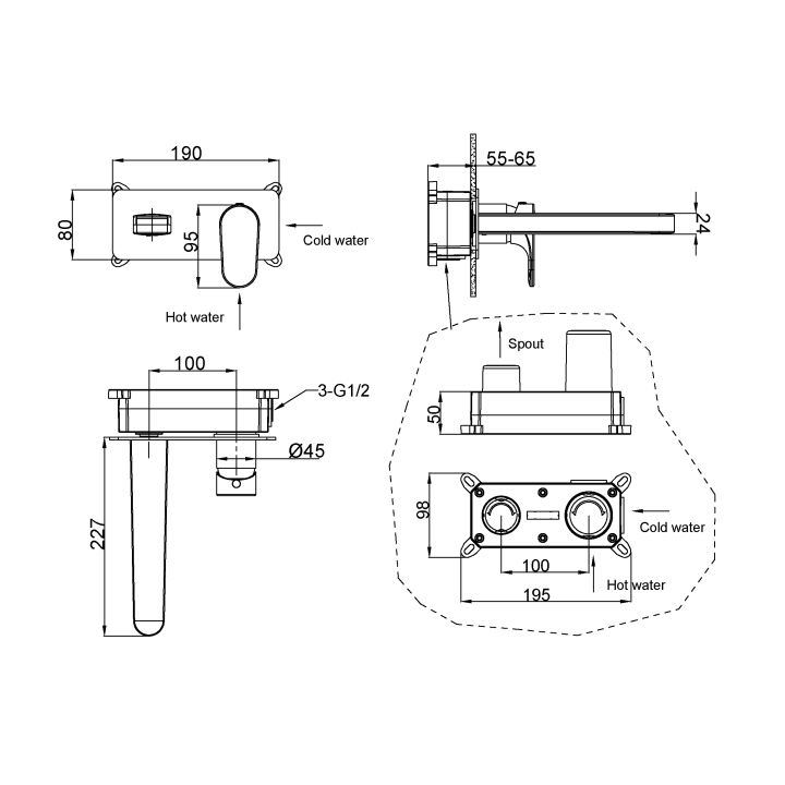 Boheme 455-G встраиваемый смеситель для раковины Gold