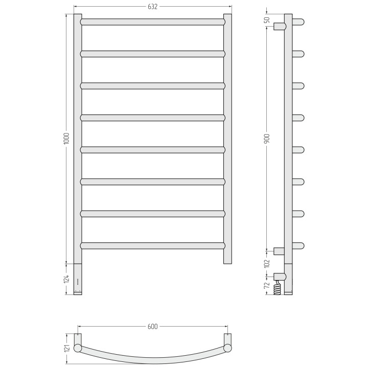 Сунержа 05-6000-1060 полотенцесушитель 100х60 слева