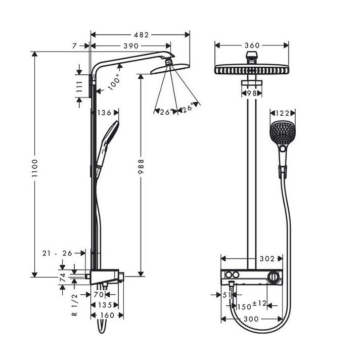 Hansgrohe 27288400 душевая система, термостат