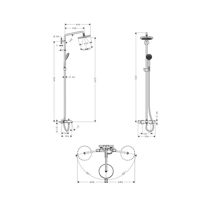 Hansgrohe 27223000 душевая система с термостатом