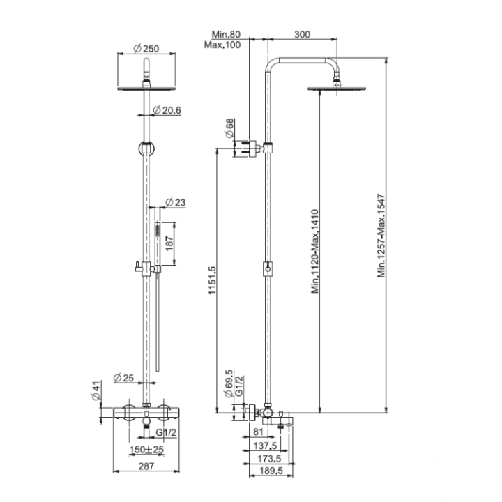 F4284/R253CS термостатическая душевая система