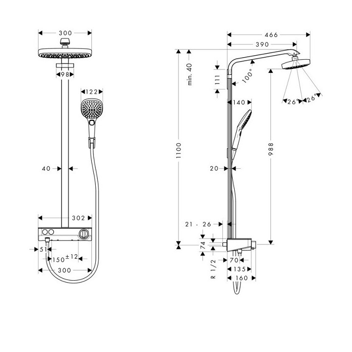 Hansgrohe 27283000 душевая система термостат
