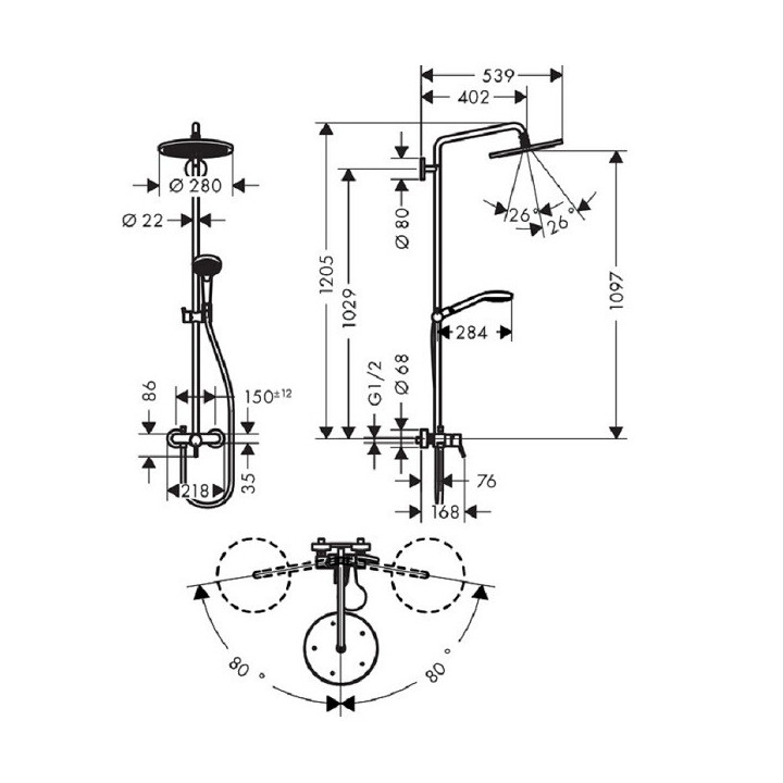 Hansgrohe 26791000 душевая система Croma Select S
