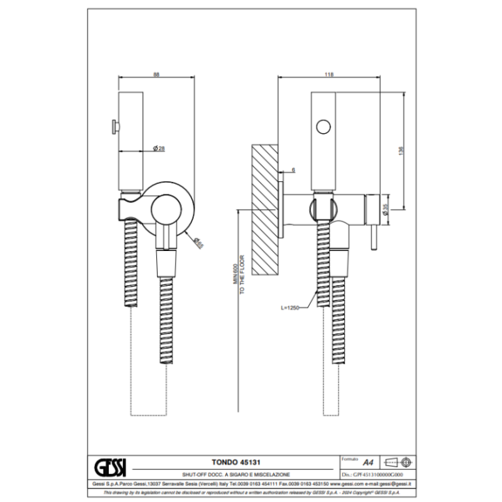 Gessi 45131#279 Matt White гигиенический душ